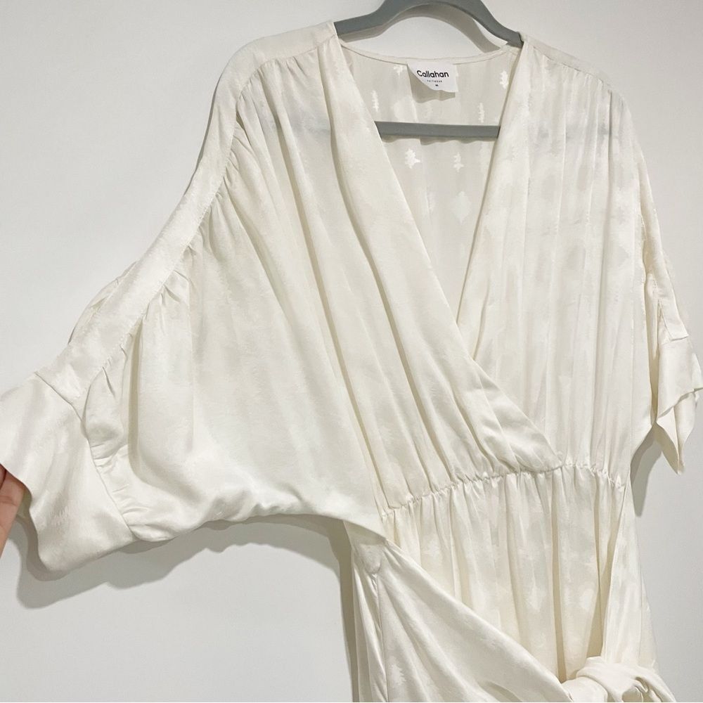 Callahan Sami Dress in Cream Satin Wrap Midi Elegant Minimalist Resort Chic M - Picture 11 of 13